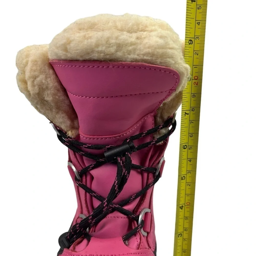 Bearpaw Youth Girls Waterproof Snow Boots Pink Black Sherpa Lined Size 5